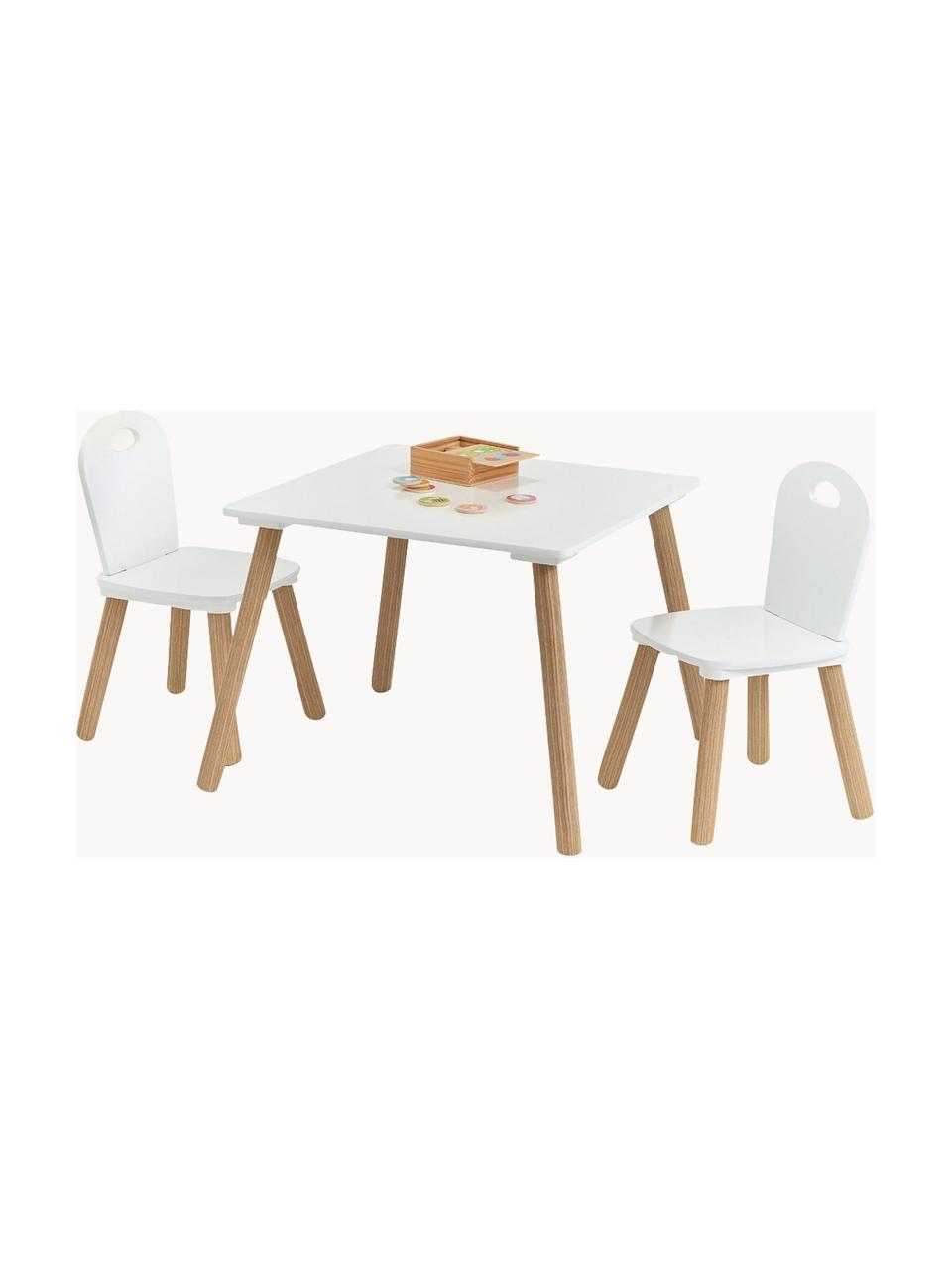 Kindertafel Scandi met stoelen, 3-delig, Poten: grenenhout met kunststoff, Wit, grenenhout, Set met verschillende formaten