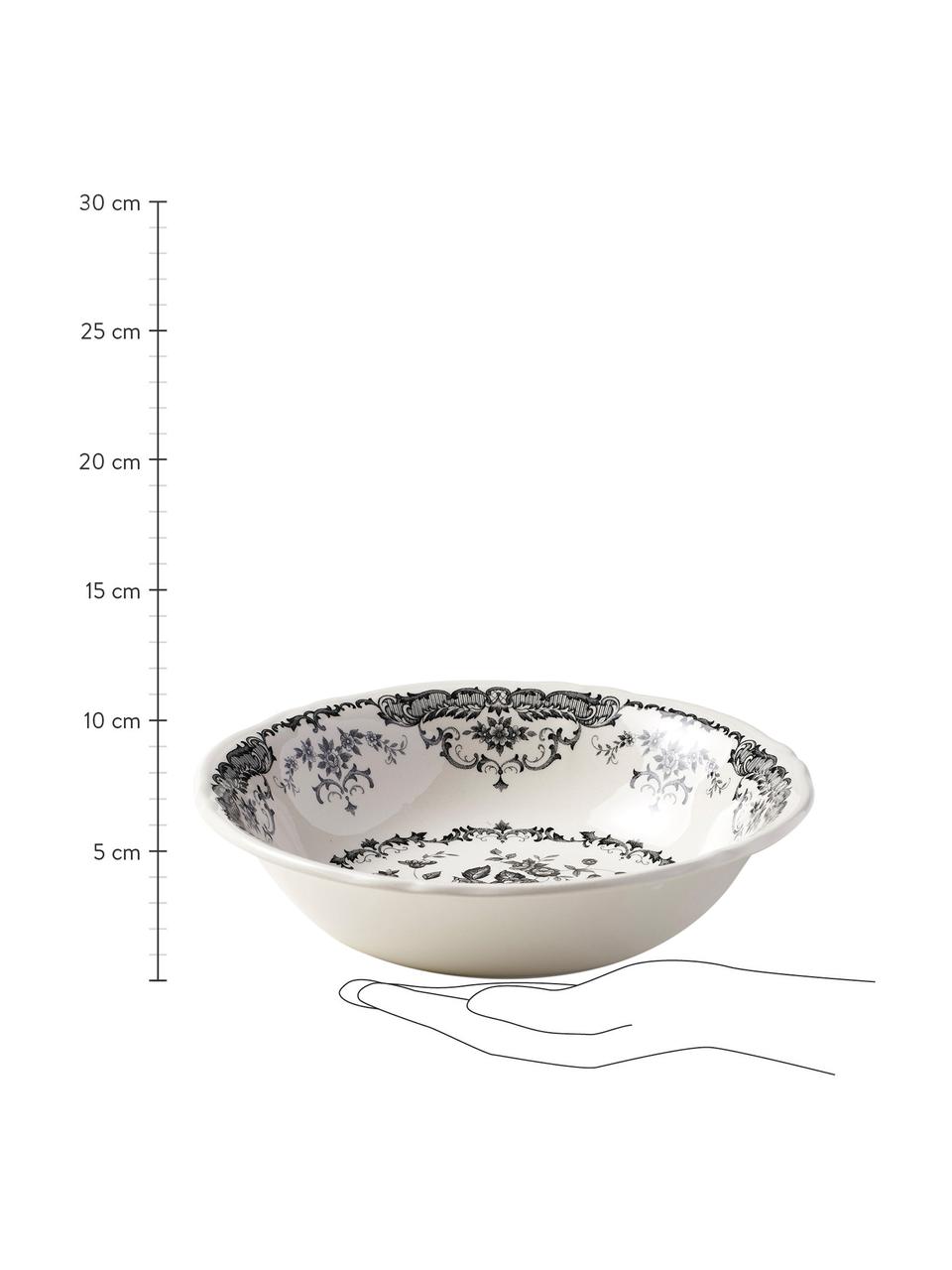 Salátová mísa s květinovým vzorem, Ø 24 cm, Keramika, Bílá, černá, Ø 24 cm, V 8 cm