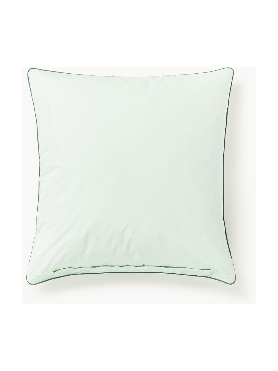 Taie d'oreiller en percale de coton avec passepoil Daria, Vert sauge, vert, larg. 50 x long. 70 cm
