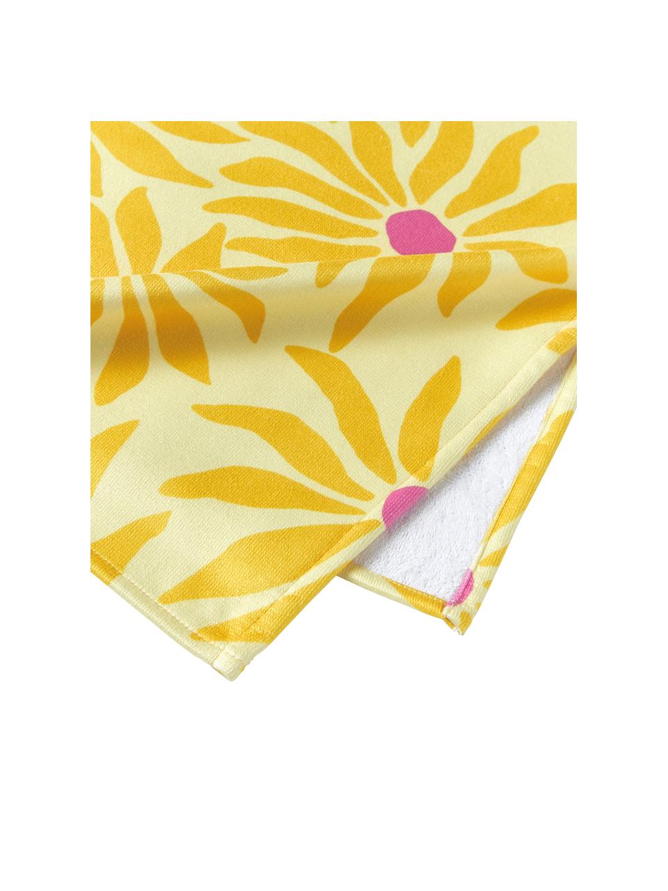 Strandtuch Abina mit Blumen-Muster, 45 % Baumwolle, 55 % Polyester

Das in diesem Produkt verwendete Material ist schadstoffgeprüft und zertifiziert nach STANDARD 100 by OEKO-TEX®, 2212298, CENTEXBEL., Gelb, B 75 x L 160 cm