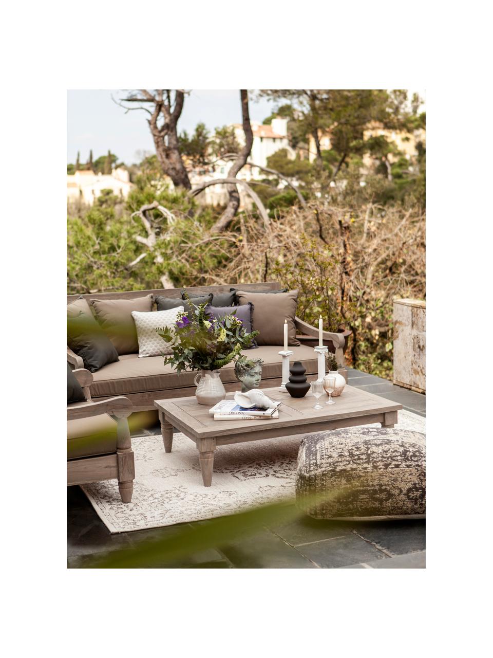 Garten-Loungesofa Bali aus Teakholz (4-Sitzer), Rahmen: Teakholz, FSC-zertifizier, Webstoff Greige, Dunkelgrau, Teakholz, B 190 x T 112 cm