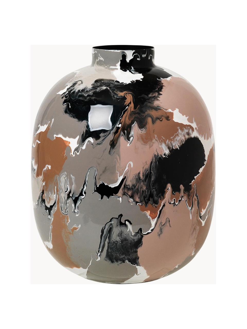 Handgefertigte Vase Thyra aus Eisen, H 31 cm, Eisen, emailliert, Grau, Braun, Schwarz, Altrosa, Ø 25 x H 31 cm