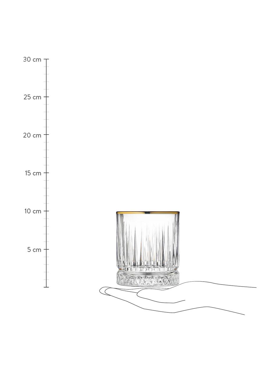 Vasos de whisky con relieve Firenz, 4 uds., Vidrio, Transparente, dorado, Ø 9 x Al 10 cm, 350 ml