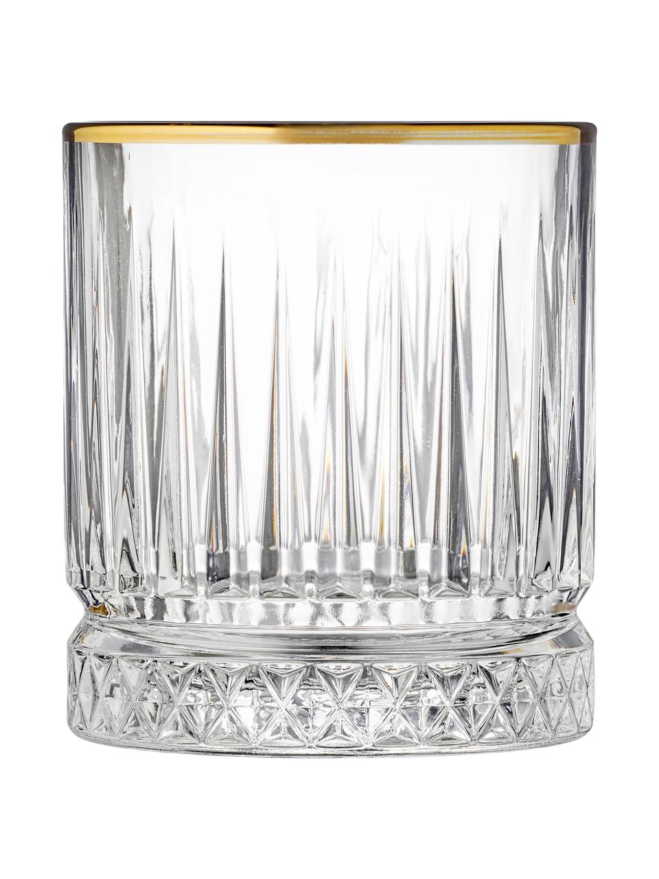Bicchiere whisky con rilievo e bordo dorato Firenze 4 pz, Vetro, Trasparente, dorato, Ø 9 x Alt. 10 cm, 350 ml