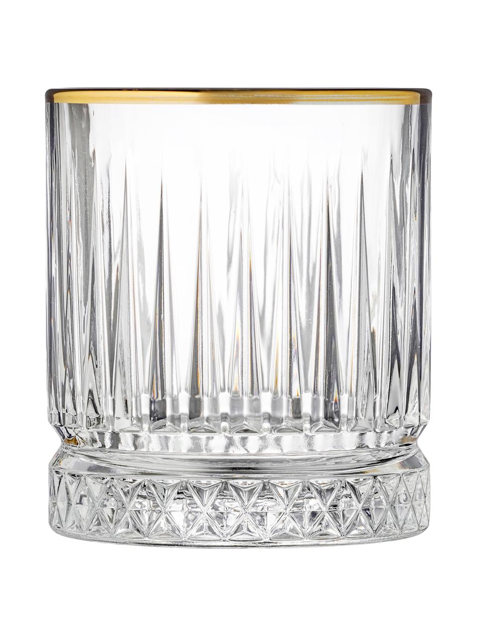 Vasos de whisky con relieve Firenz, 4 uds., Vidrio, Transparente, dorado, Ø 9 x Al 10 cm, 350 ml