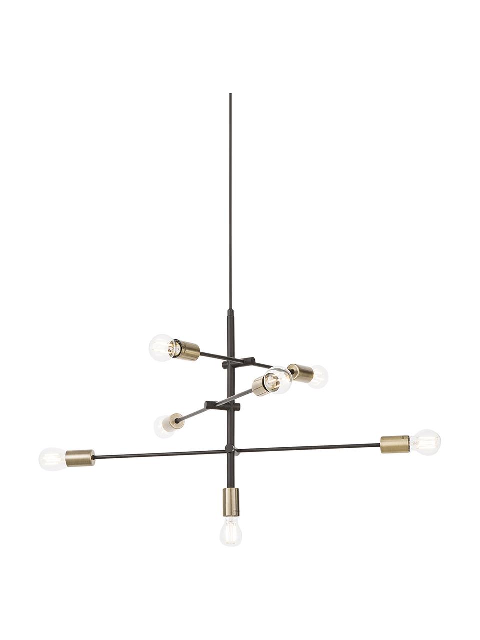 Lámpara de techo grande Venja, Estructura: metal con pintura en polv, Anclaje: metal con pintura en polv, Cable: forro textil, Negro, latón, Ø 84 cm