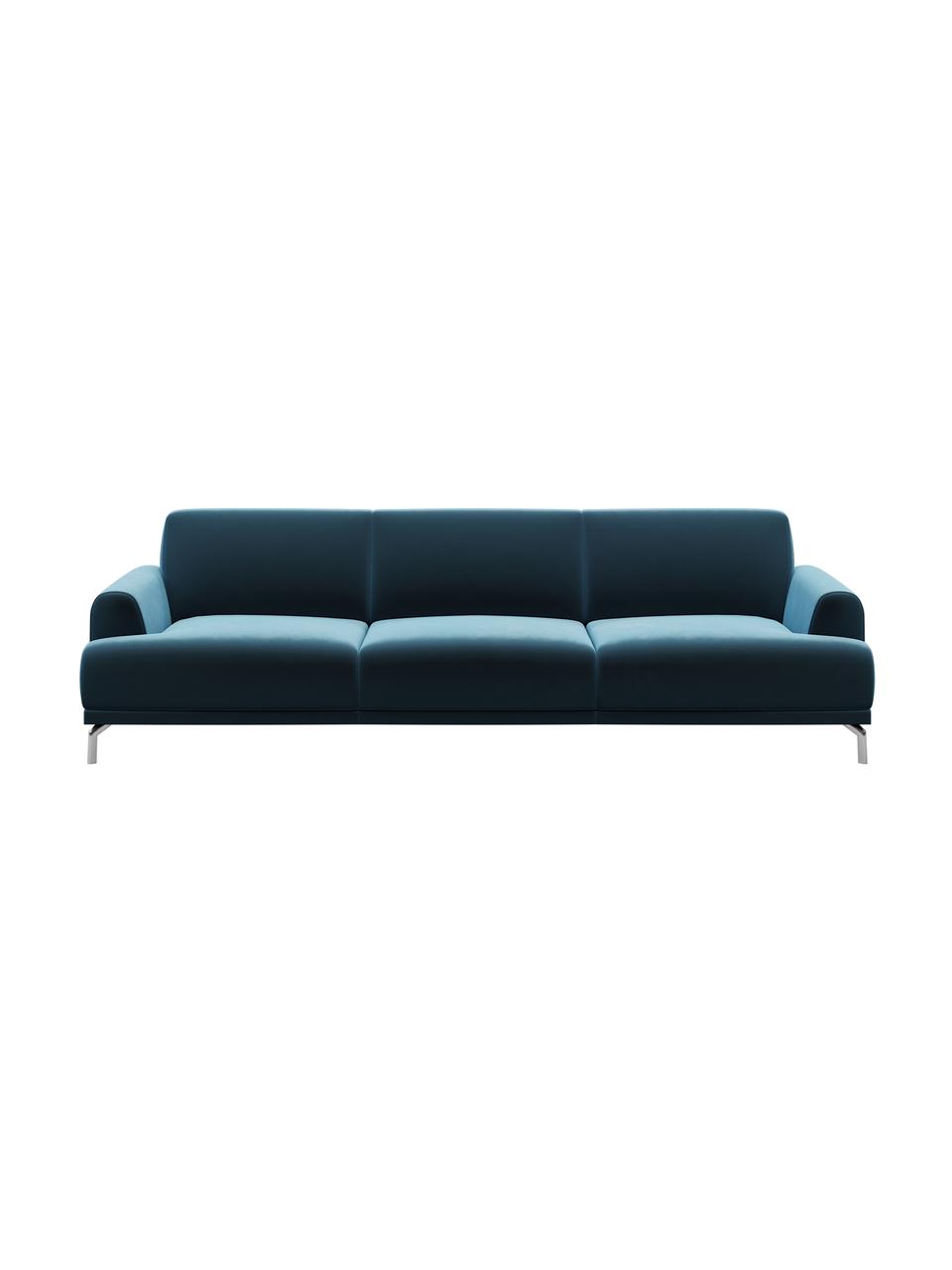 Sofa z aksamitu Puzo (3-osobowa), Tapicerka: 100% aksamit poliestrowy,, Nogi: metal lakierowany, Ciemny niebieski, S 240 x G 84 cm