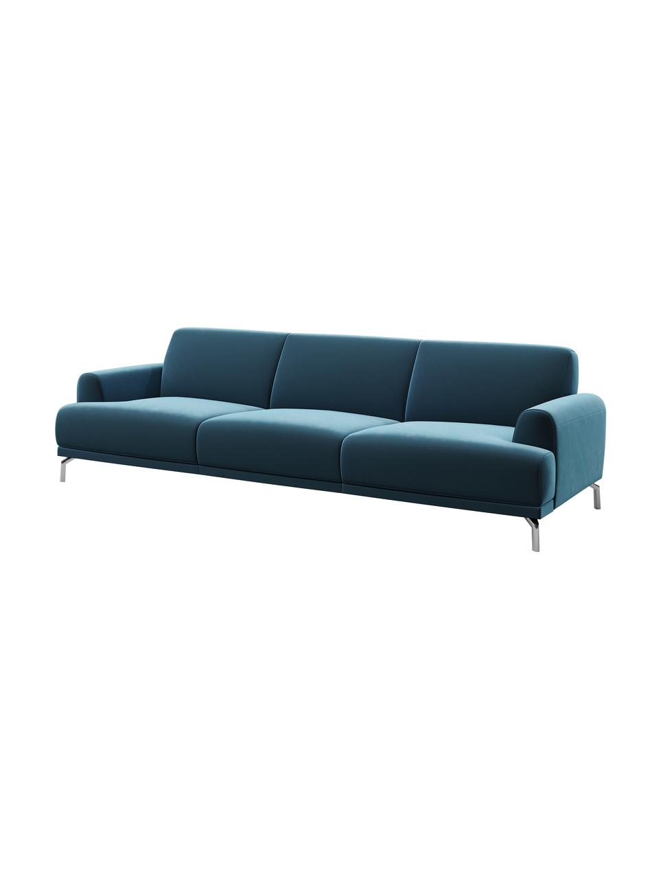 Sofa z aksamitu Puzo (3-osobowa), Tapicerka: 100% aksamit poliestrowy,, Nogi: metal lakierowany, Ciemny niebieski, S 240 x G 84 cm