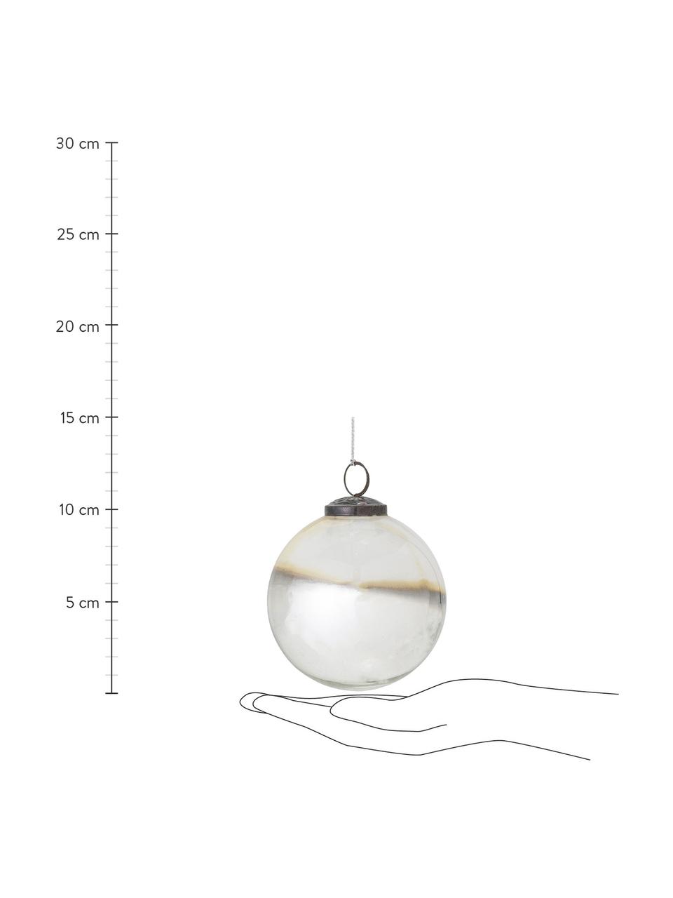 Kerstballen Mouna, 2 stuks, Parelwit, grijs, beige, Ø 10 x H 10 cm