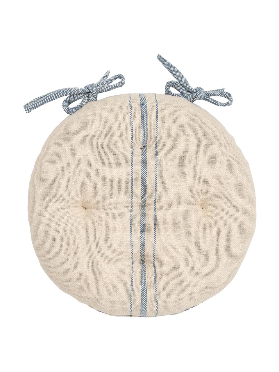 Coussin de chaise rond Capri, Blanc, bleu