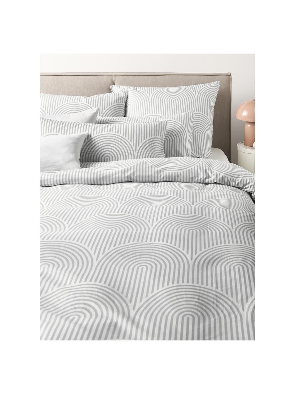 Funda nórdica de algodón Arcs, Gris, blanco, Cama 90 cm (155 x 220 cm)