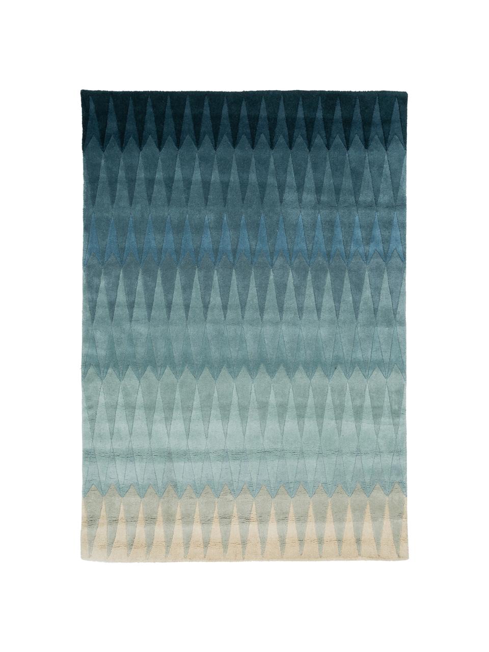 Handgetufteter Designteppich Acacia mit Farbverlauf in Blau, Flor: 100% Wolle, Blautöne, Beigetöne, B 140 x L 200 cm (Größe S)