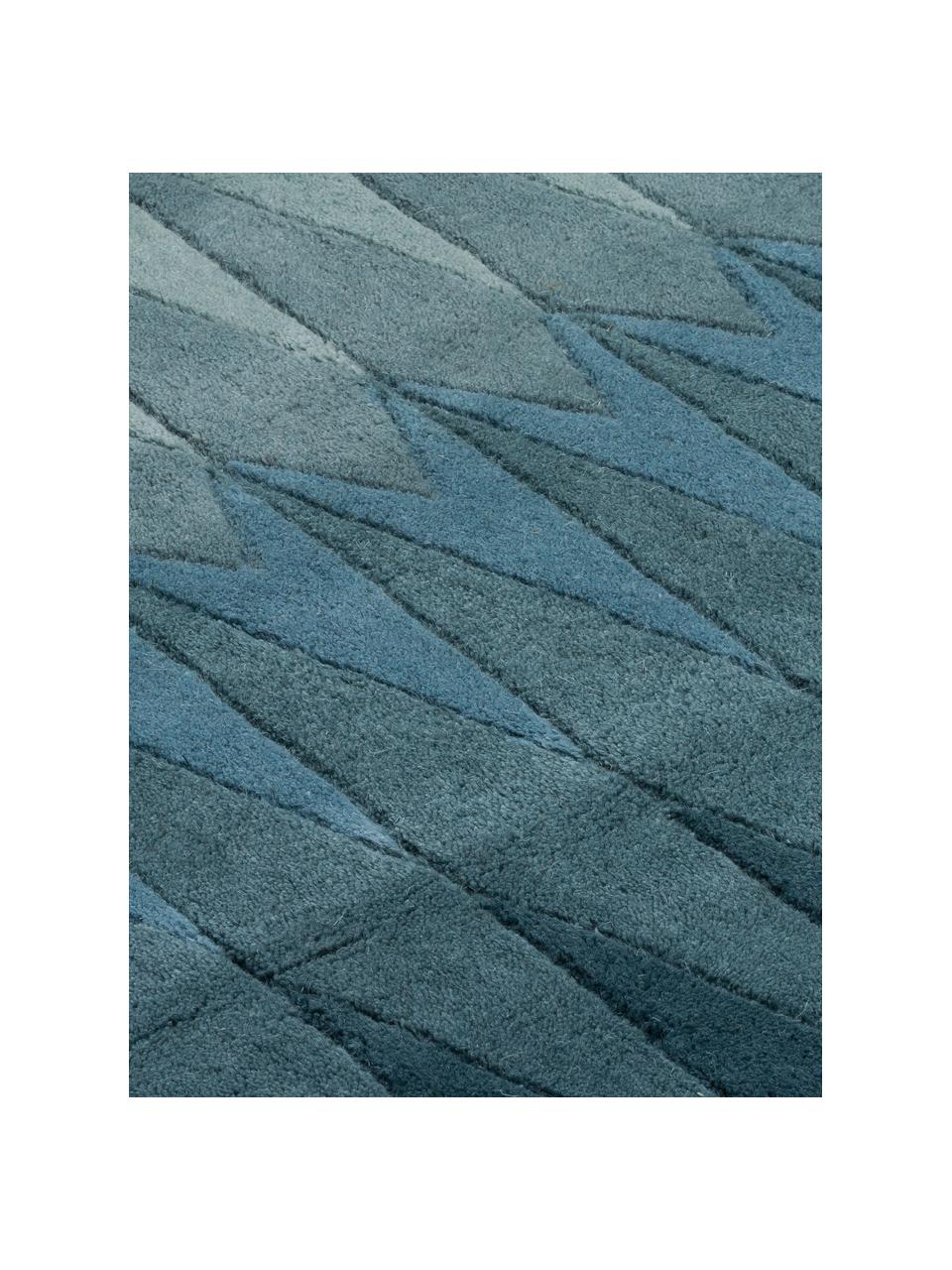 Alfombra artesanal de diseño Acacia, Parte superior: 100% lana, Reverso: 100% algodón Las alfombra, Tonos azules, tonos beige, An 140 x L 200 cm (Tamaño S)