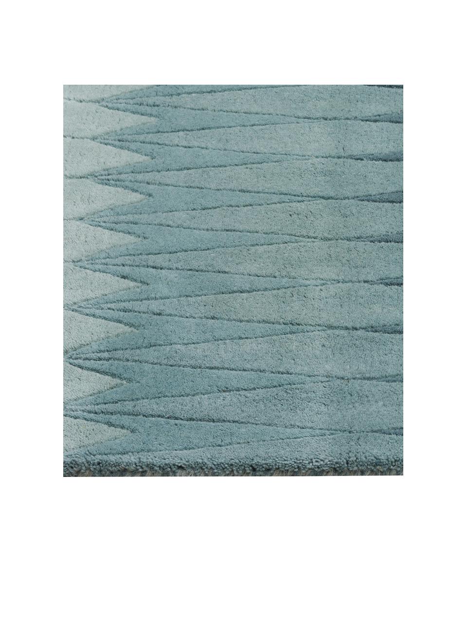 Tappeto di design fatto a mano con sfumatura di colore Acacia, Retro: cotone Nel caso dei tappe, Tonalità blu, Larg. 140 x Lung. 200 cm (taglia S)
