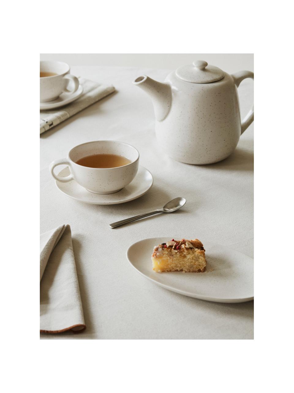 Handgemaakt theeservies Nordic Vanilla, 2 personen (7 stuks), Keramiek met reactief glazuur, Gebroken wit, gespikkeld, 2 personen (7-delig)