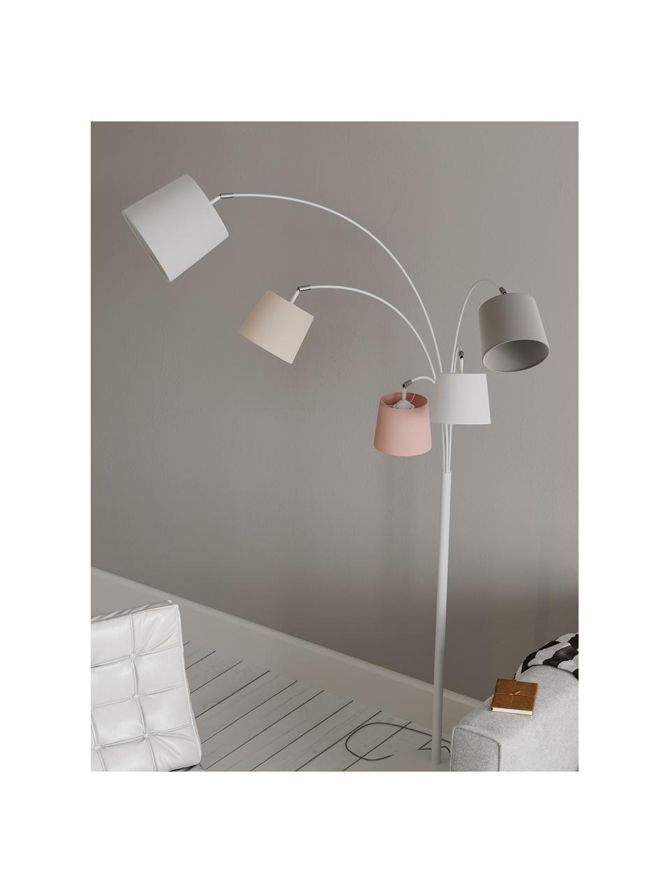 Grand lampadaire arc Foggy, Blanc, tons pastels, larg. 80 x haut. 200 cm