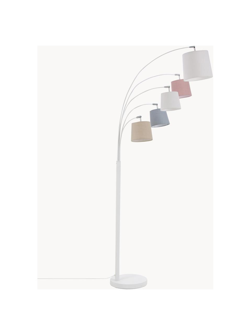 Grand lampadaire arc Foggy, Blanc, tons pastels, larg. 80 x haut. 200 cm