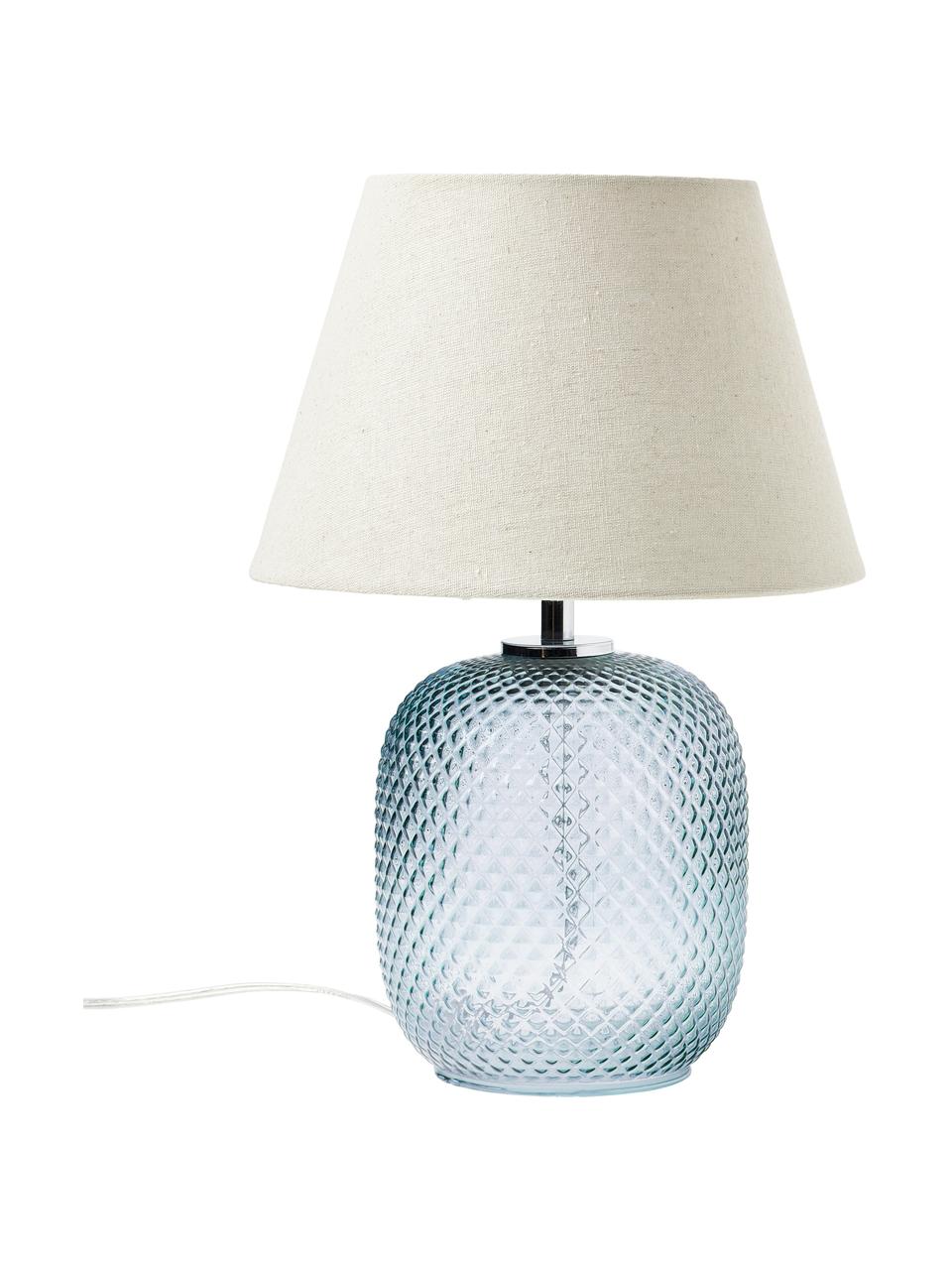 Lámpara de mesa pequeña de vidrio Cornelia, Pantalla: poliéster, Cable: plástico, Beige, azul, Ø 28 x Al 38 cm