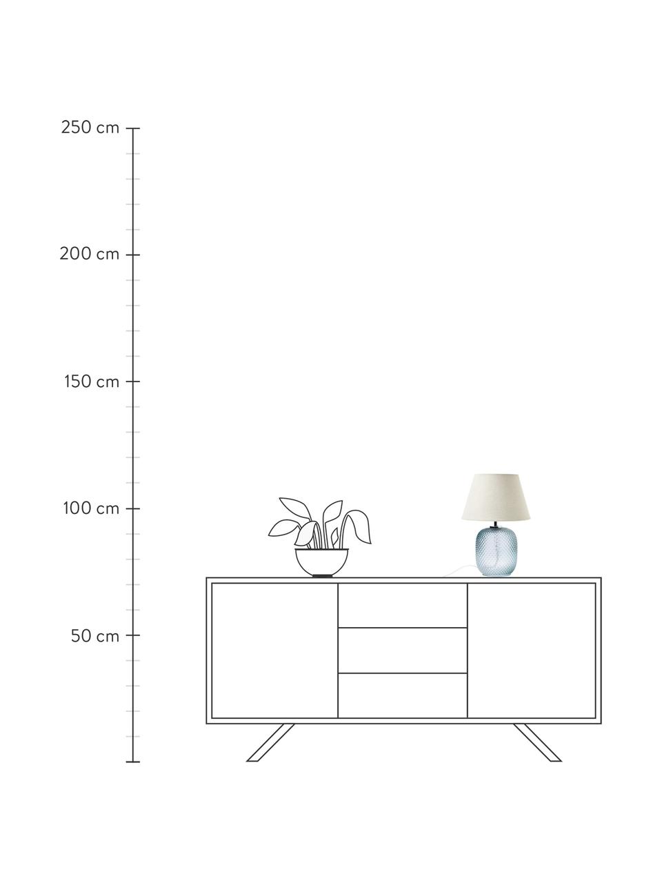 Lámpara de mesa pequeña de vidrio Cornelia, Pantalla: poliéster, Cable: plástico, Beige, azul, Ø 28 x Al 38 cm