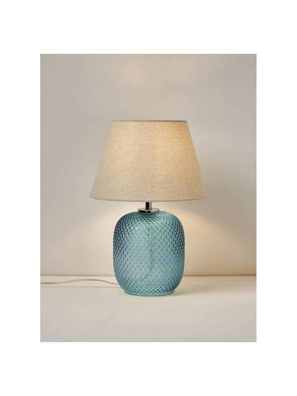 Lampa stołowa ze szklaną podstawą Cornelia, Beżowy, niebieski, Ø 28 x W 38 cm