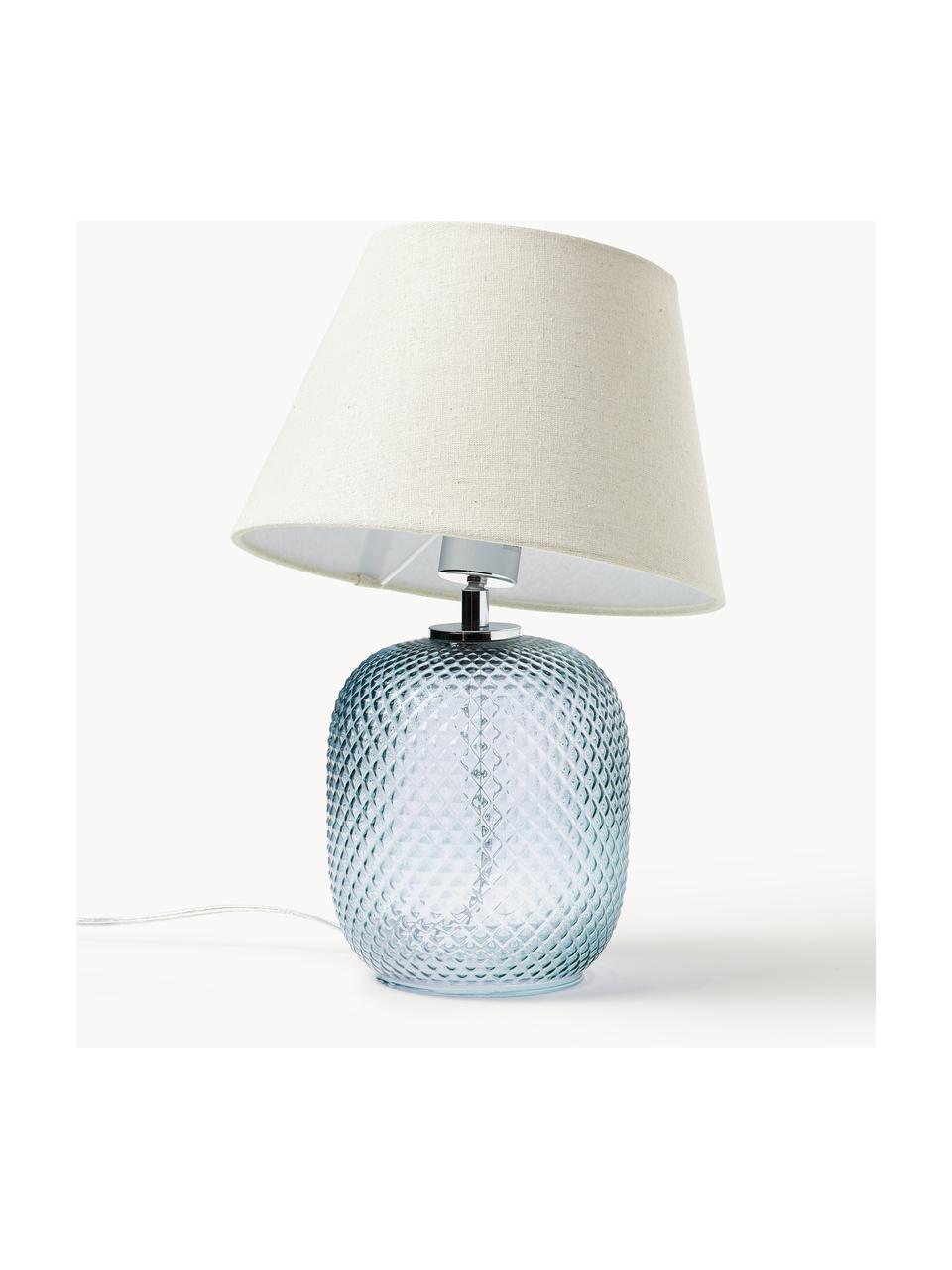 Lámpara de mesa pequeña de vidrio Cornelia, Pantalla: poliéster, Cable: plástico, Beige, azul claro, Ø 28 x Al 38 cm