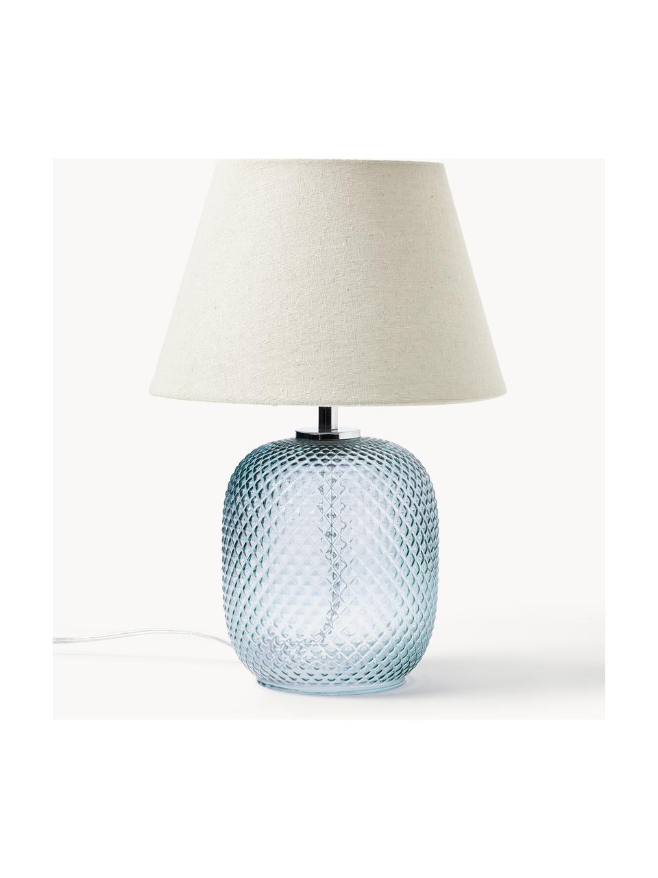 Kleine Tischlampe Cornelia, Lampenschirm: Polyester, Lampenfuß: Glas, Beige, Hellblau, Ø 28 x H 38 cm