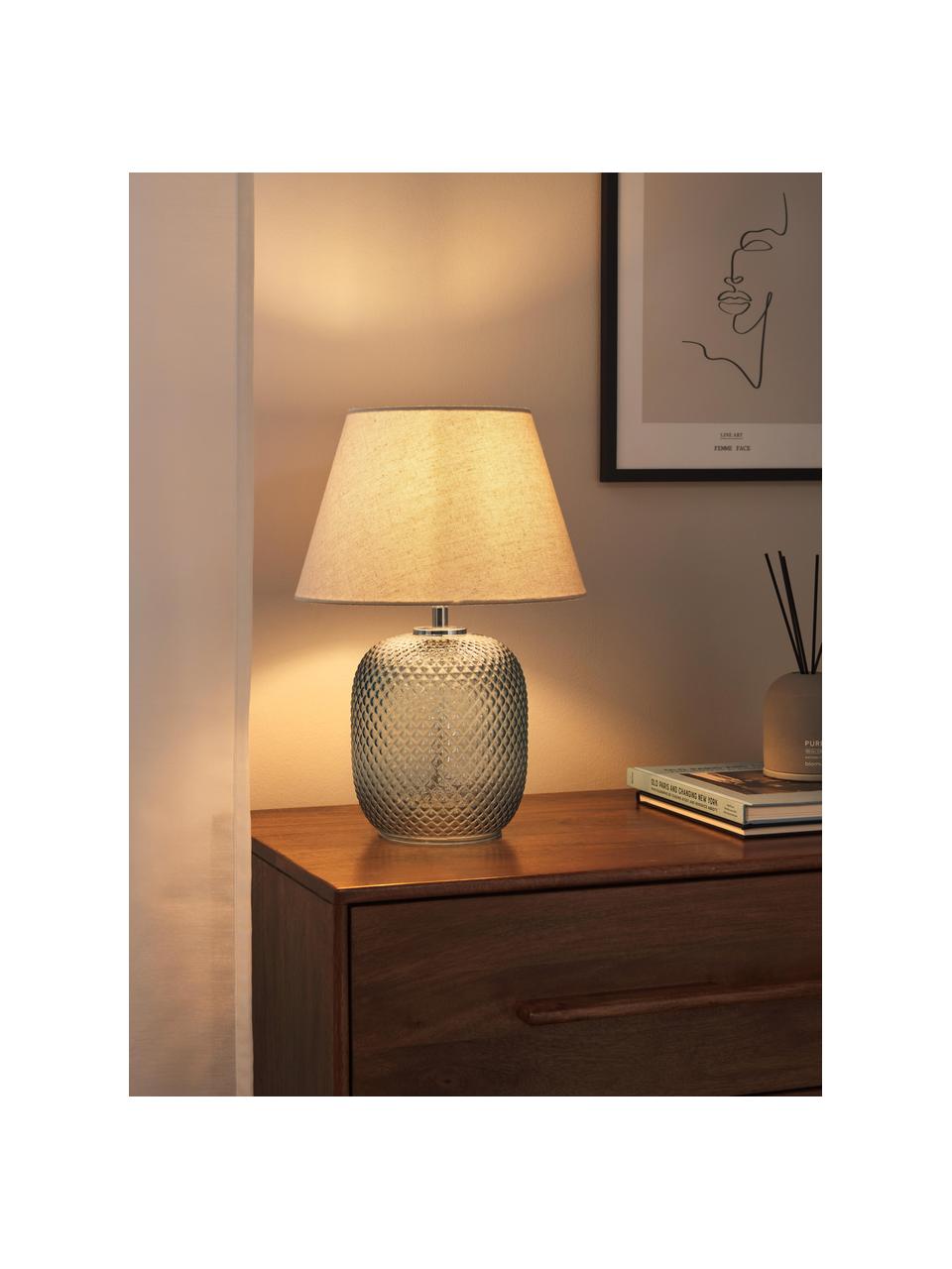 Malá stolní lampa s tónovanou skleněnou podstavou Cornelia, Béžová, světle modrá, Ø 28 cm, V 38 cm