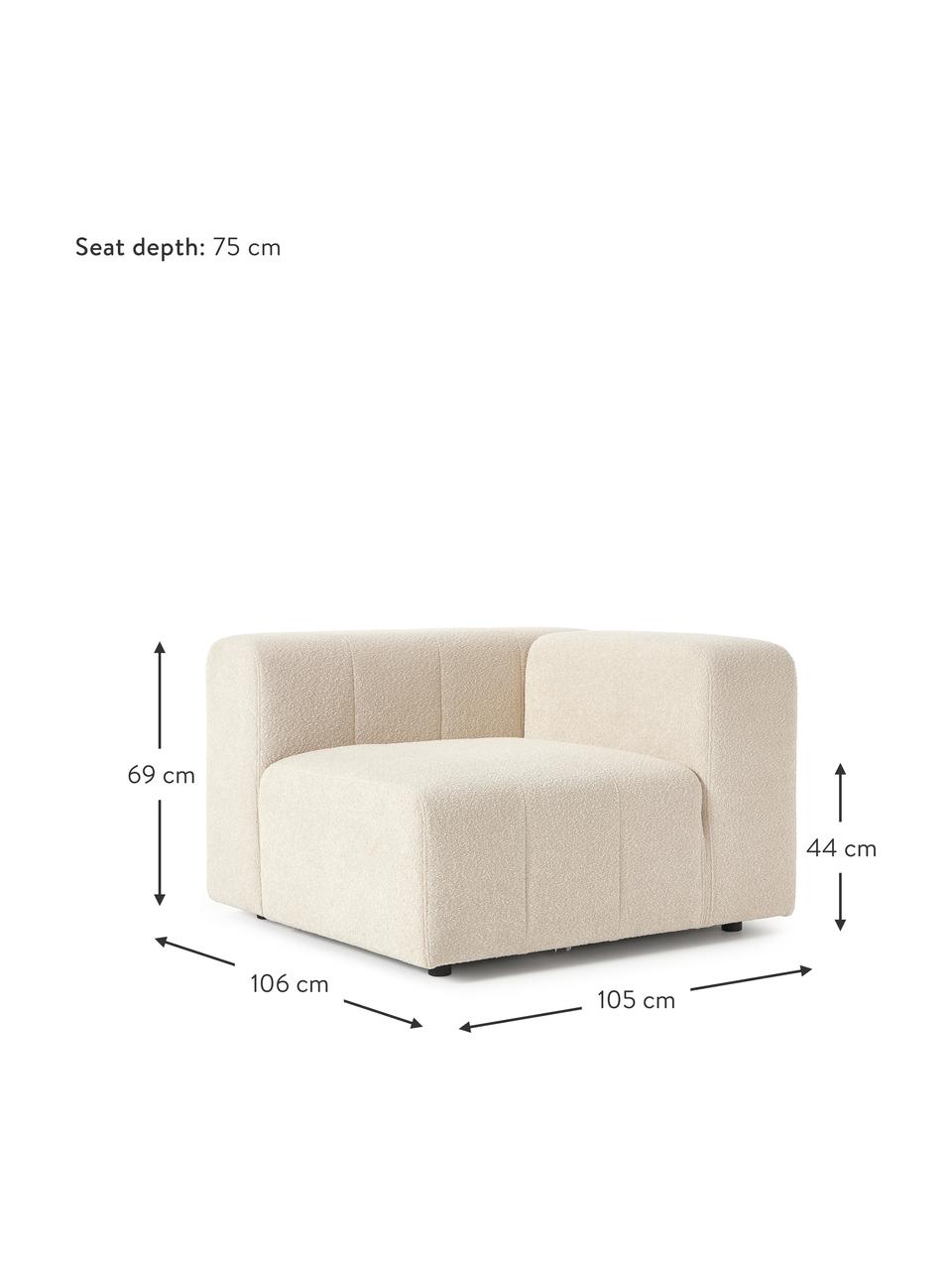 Bouclé-Eckmodul Lena, Bezug: Bouclé (93 % Polyester, 6, Gestell: Kiefernholz, Schichtholz,, Füße: Kunststoff, Bouclé Beige, B 105 x T 106 cm, Eckteil links