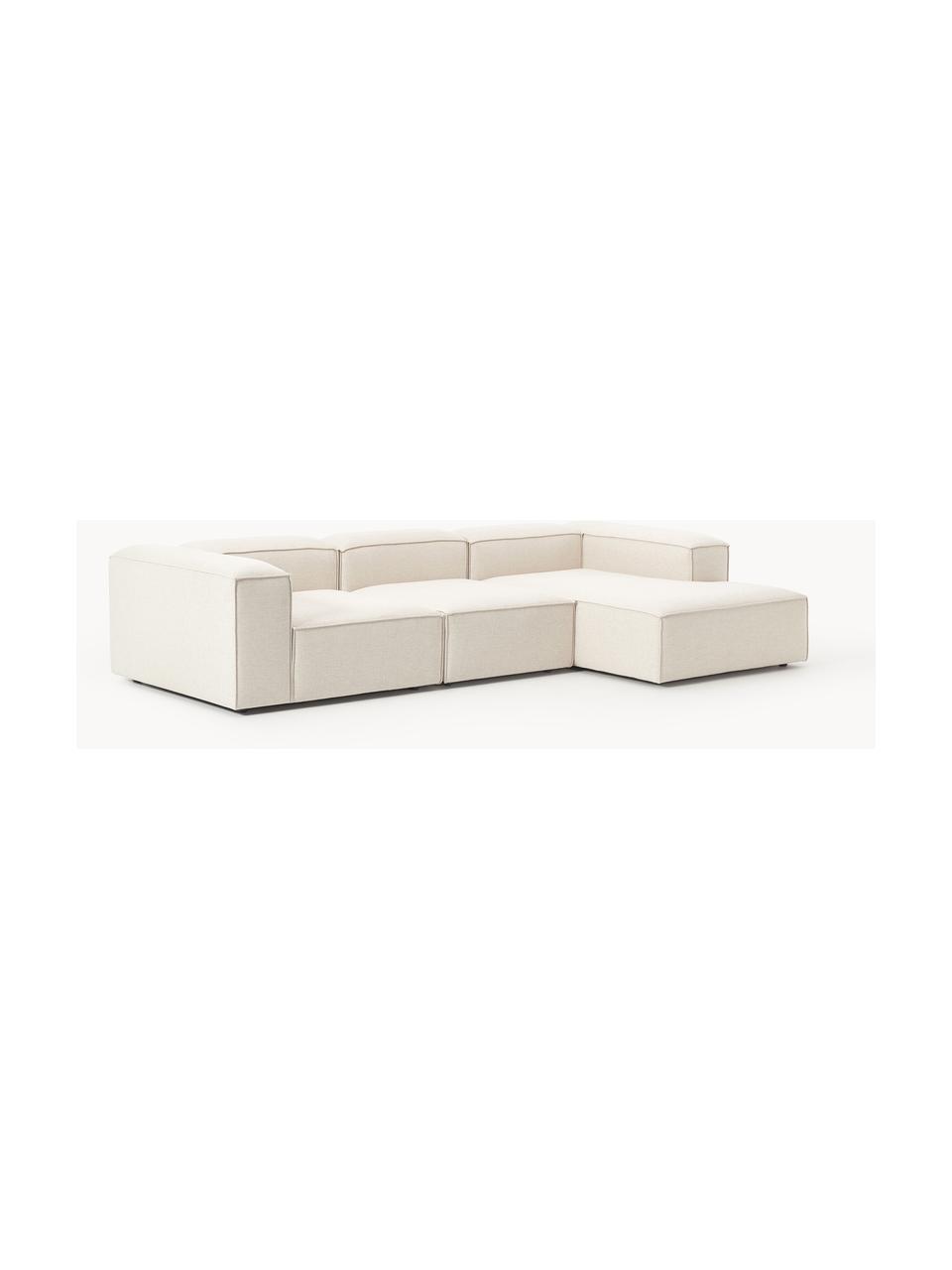 Modulares Ecksofa Lennon aus Leinen-Mix, Bezug: 50 % Viskose, 25 % Leinen, Gestell: Fichtenholz, Sperrholz, m, Füße: Kunststoff Dieses Produkt, Leinen-Mix Beige, B 327 x T 180 cm, Eckteil links