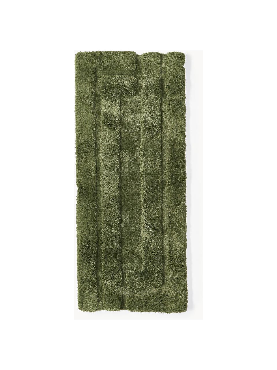 Tapis d'entrée moelleux à poils longs texturé Genève, Vert foncé, larg. 80 x long. 200 cm