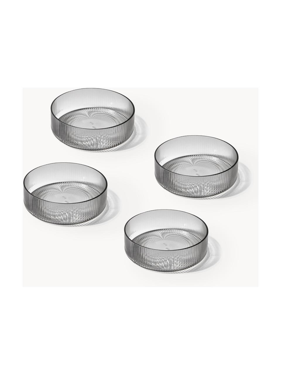 Bols striés soufflés bouche Ripple, 2 pièces, Verre, soufflé bouche, Gris, transparent et haute brillance, Ø 12 cm