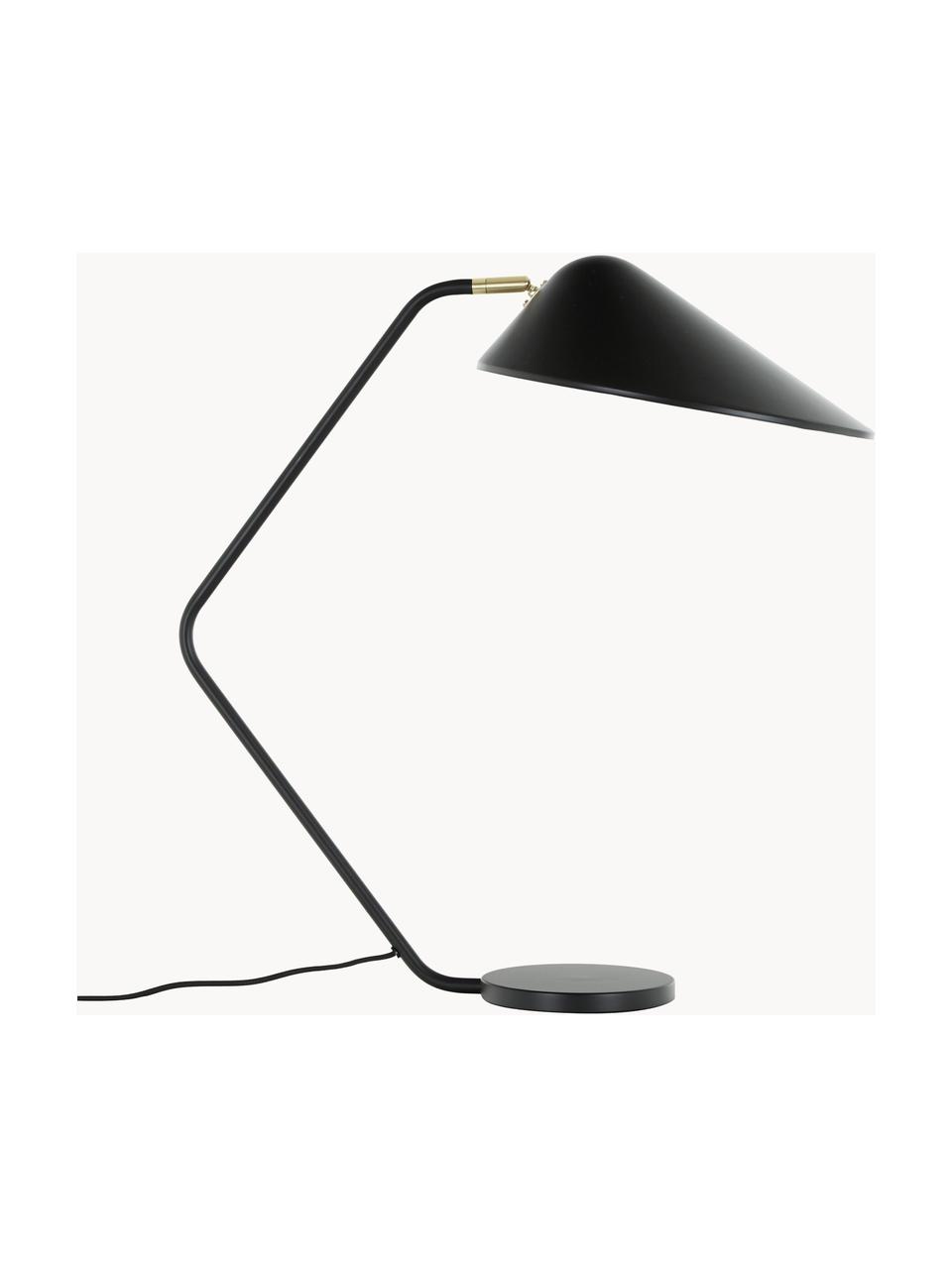 Grote bureaulamp Neron met goudkleurige decoratie, Lampenkap: gepoedercoat metaal, Lampvoet: gepoedercoat metaal, Decoratie: vermessingd metaal, Zwart, B 57 x H 56 cm