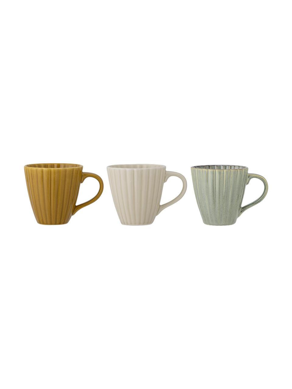 Tasse en grès Latina, 3 élém., Grès cérame, Blanc, jaune, vert, Ø 9 x haut. 9 cm, 240 ml