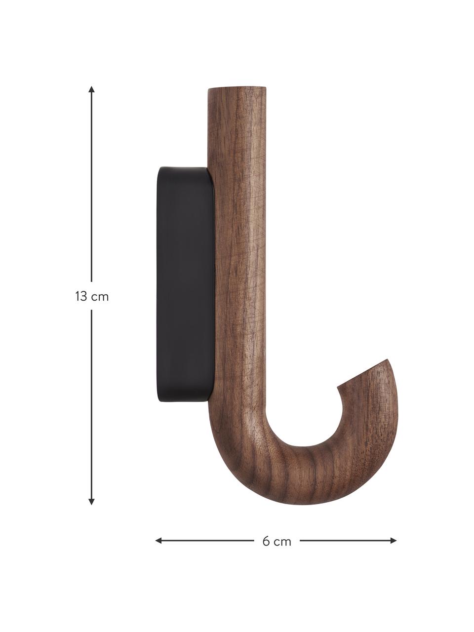 Colgador de madera de nogal Umbrella, tamaños diferentes, Anclaje: acero recubierto, Madera de nogal, negro, An 6 x Al 13 cm
