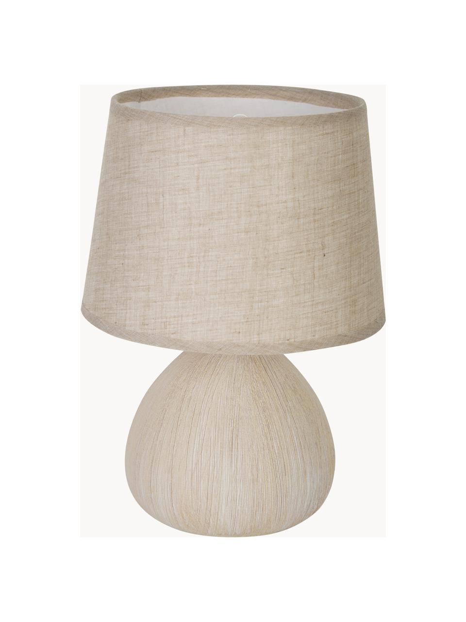 Kleine Keramik-Tischlampe Ramzi, Lampenschirm: Baumwolle, Lampenfuß: Keramik, Beige, meliert, Ø 18 x H 26 cm