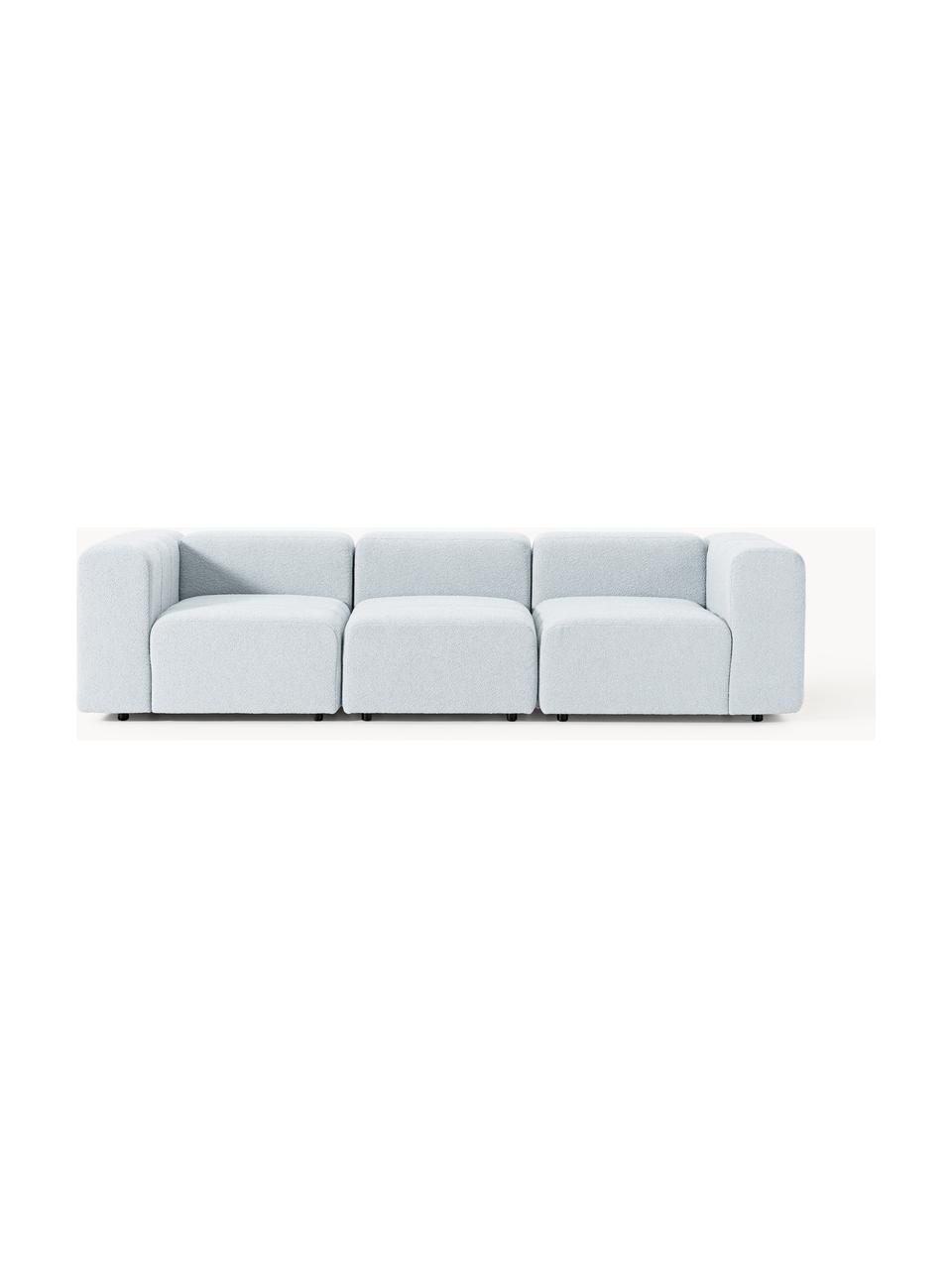 Modulares Bouclé-Sofa Lena (4-Sitzer), Bezug: Bouclé (93 % Polyester, 6, Gestell: Buchenholz, Spanplatte, H, Füße: Kunststoff, Bouclé Hellblau, B 287 x T 106 cm