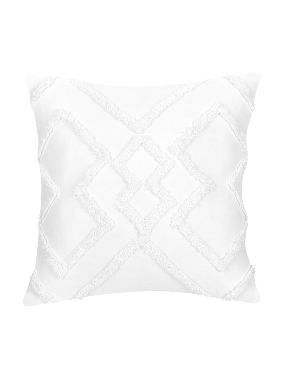 Kissenhülle Faith in Weiß mit getuftetem Rautenmuster, 100% Baumwolle, Weiß, 50 x 50 cm