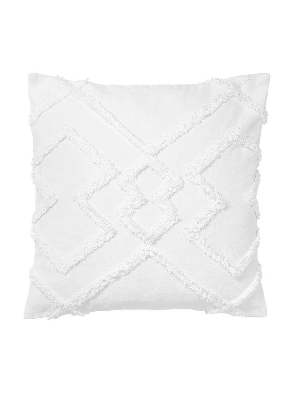 Kissenhülle Faith mit getuftetem Rautenmuster, 100% Baumwolle, Weiß, B 50 x L 50 cm