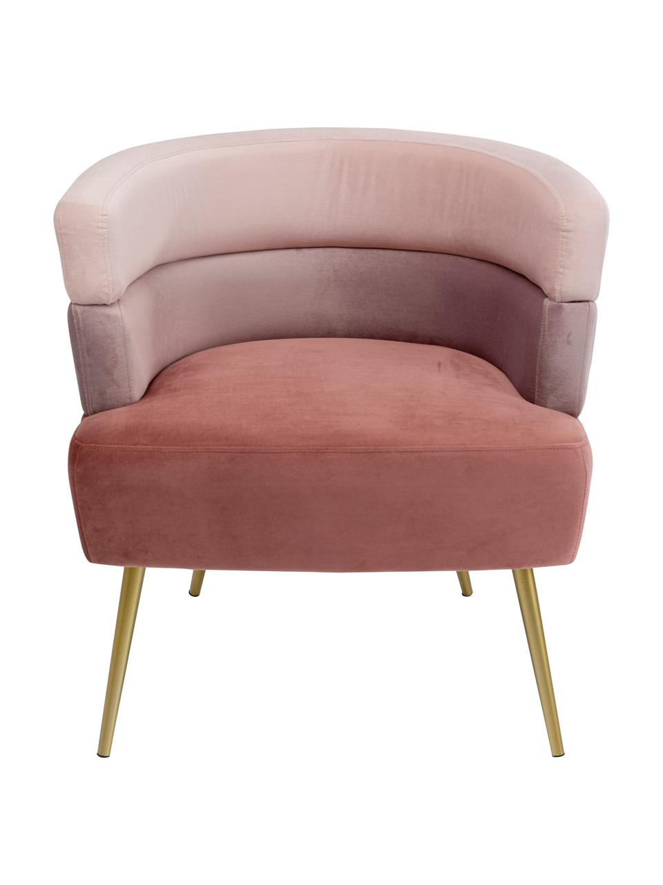 Fluwelen fauteuil Sandwich in retro design, Bekleding: polyester fluweel, Poten: gecoat metaal, Fluweel roze, B 65 x D 64 cm