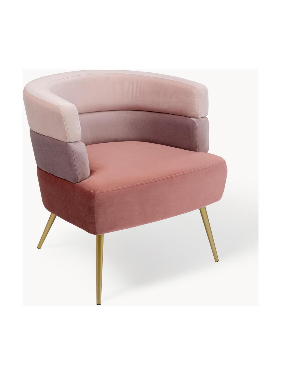 Fluwelen fauteuil Sandwich in retro design, Bekleding: polyester fluweel, Poten: gecoat metaal, Fluweel rozetinten, goudkleurig, B 65 x D 64 cm