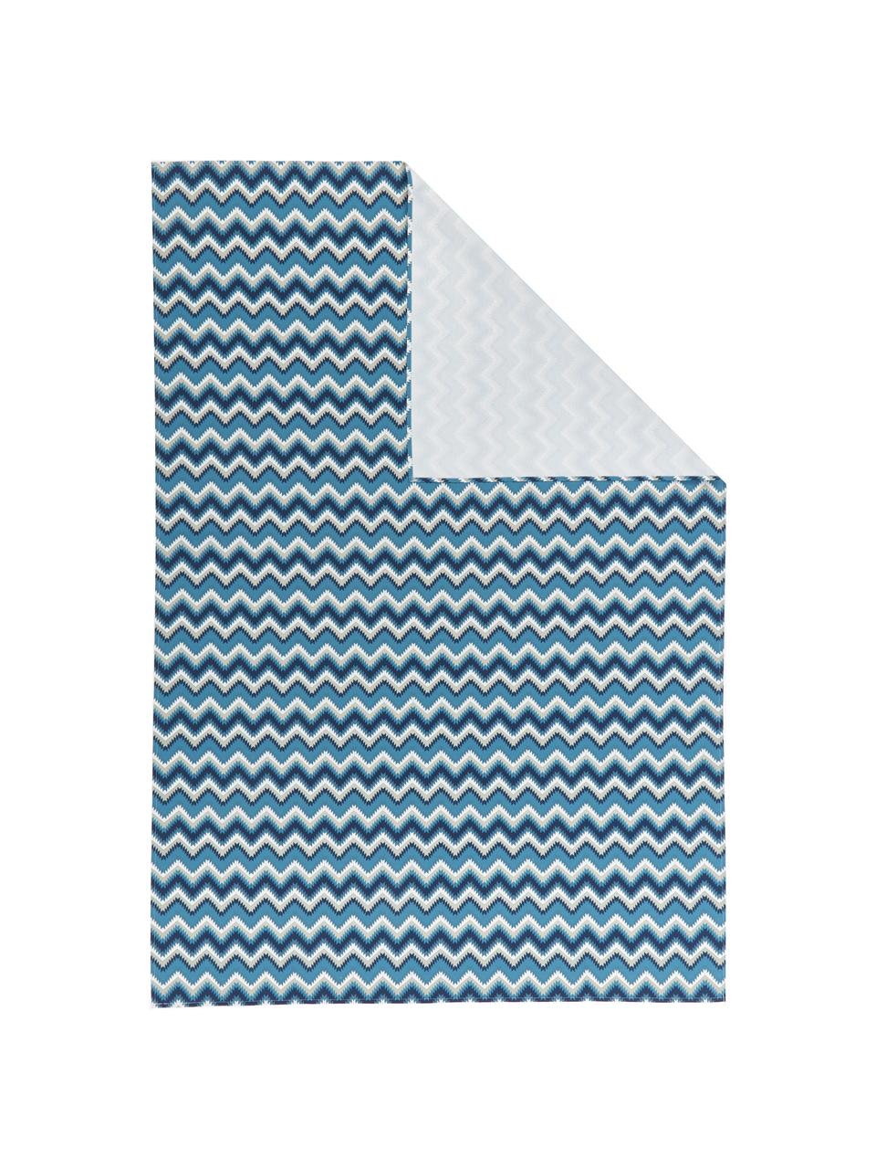 Mantel Zigzag antimanchas de teflón, 100% poliéster con revestimiento de teflón, Azul, De 8 a 10 comensales (An 135 x L 280 cm)
