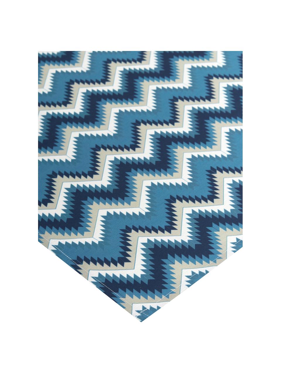 Mantel Zigzag antimanchas de teflón, 100% poliéster con revestimiento de teflón, Azul, De 8 a 10 comensales (An 135 x L 280 cm)