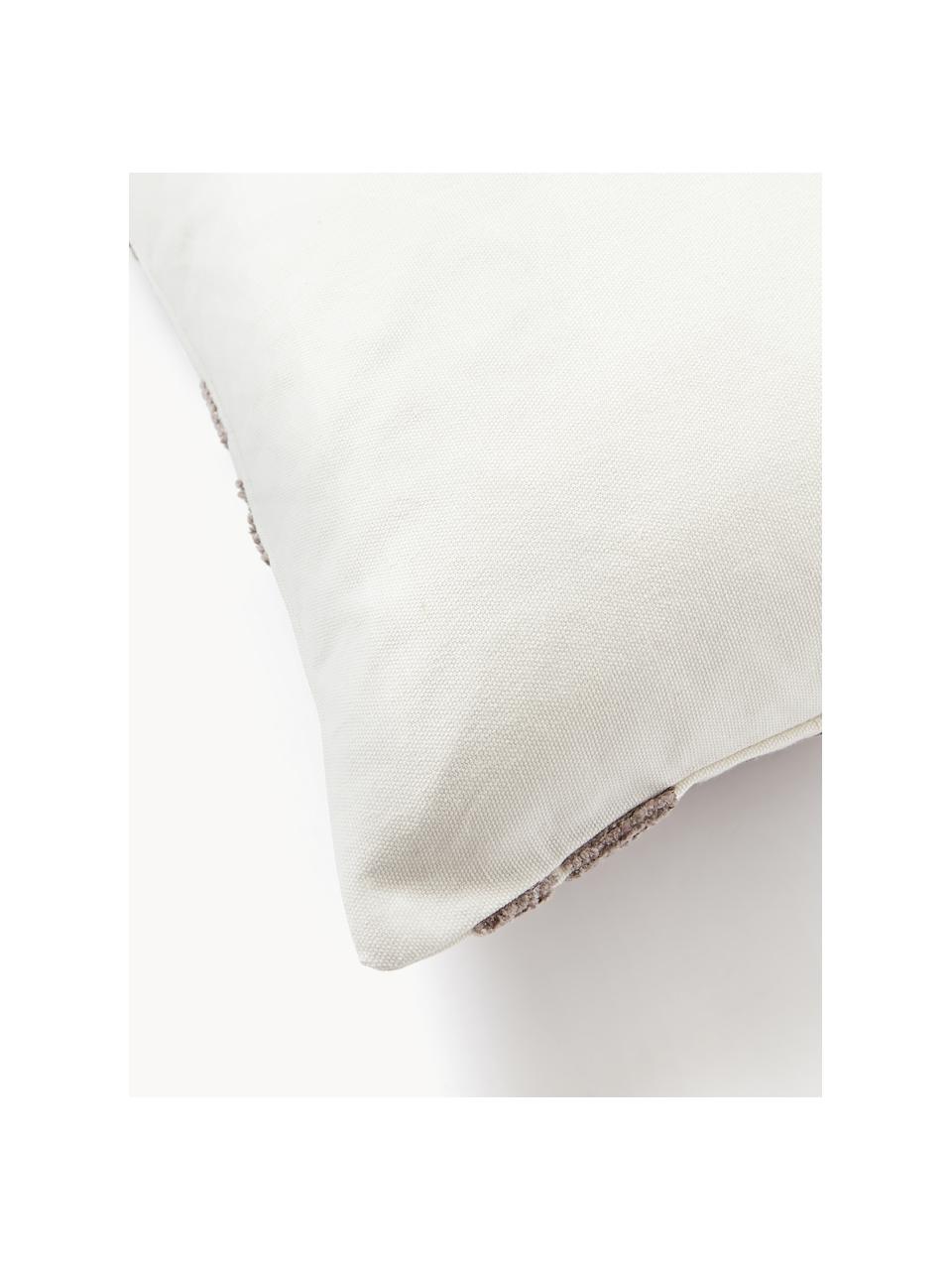 Funda de cojín bordada de chenilla Fran, 100% algodón, Greige, Off White, An 45 x L 45