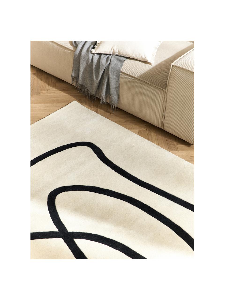 Tapis en laine tufté main Line, Blanc crème, larg. 200 x long. 300 cm (taille L)