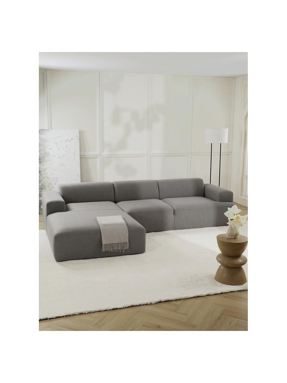 Sofa narożna Melva (4-osobowa), Tapicerka: 100% poliester Dzięki tka, Stelaż: lite drewno sosnowe z cer, Nogi: tworzywo sztuczne, Szara tkanina, S 319 x G 196 cm, lewostronna