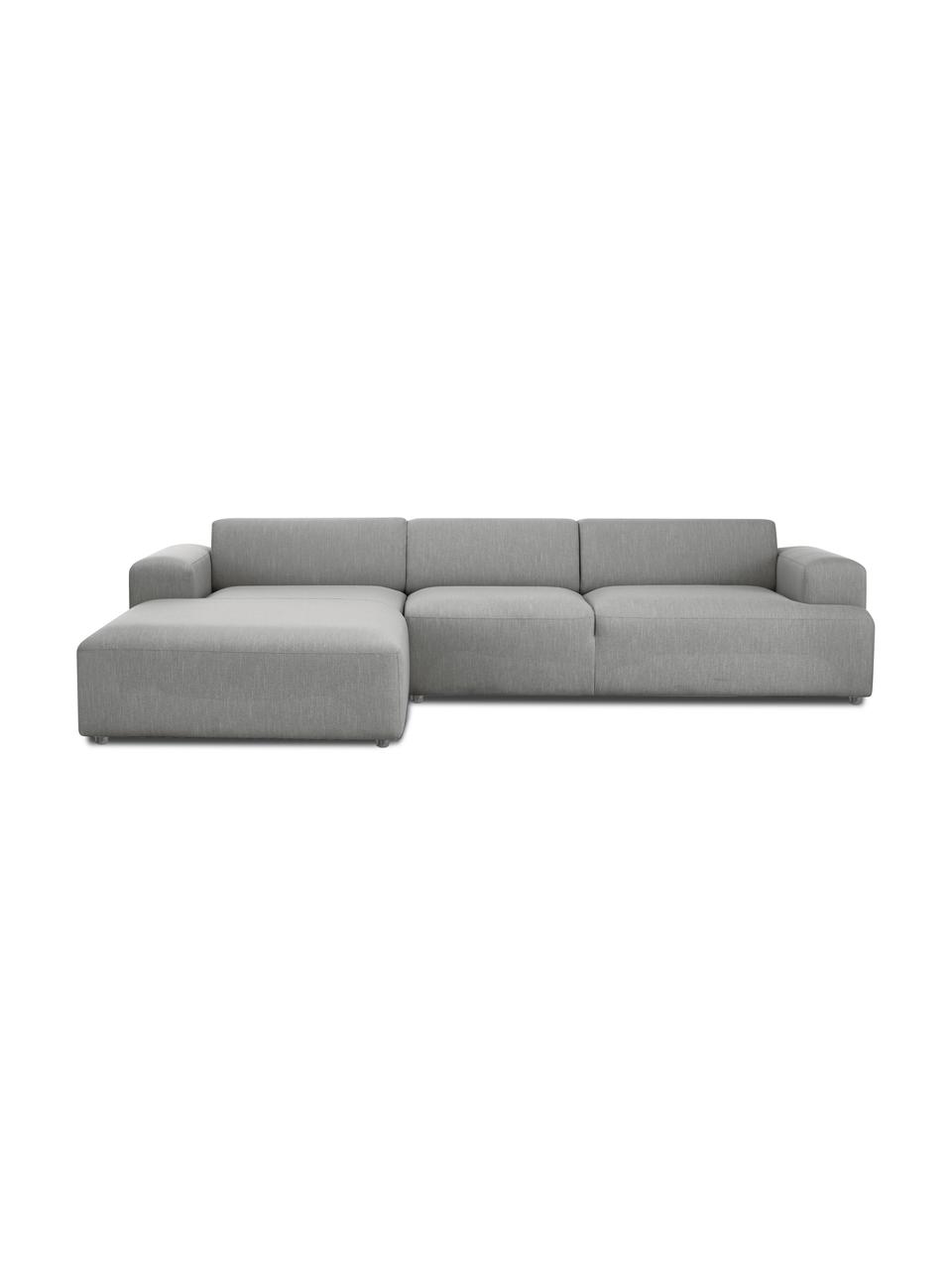 Hoekbank Melva (4-zits), Bekleding: 100% polyester De slijtva, Frame: massief grenenhout, FSC-g, Poten: kunststof, Geweven stof grijs, B 319 x D 196 cm, hoekdeel links