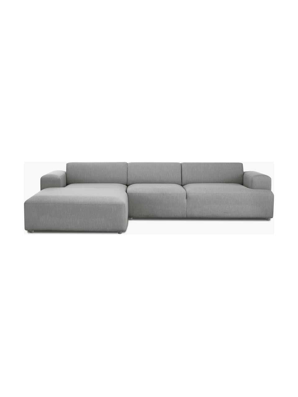 Hoekbank Melva (4-zits), Bekleding: 100% polyester De slijtva, Frame: massief grenenhout, FSC-g, Poten: kunststof, Geweven stof grijs, B 319 x D 196 cm, hoekdeel links