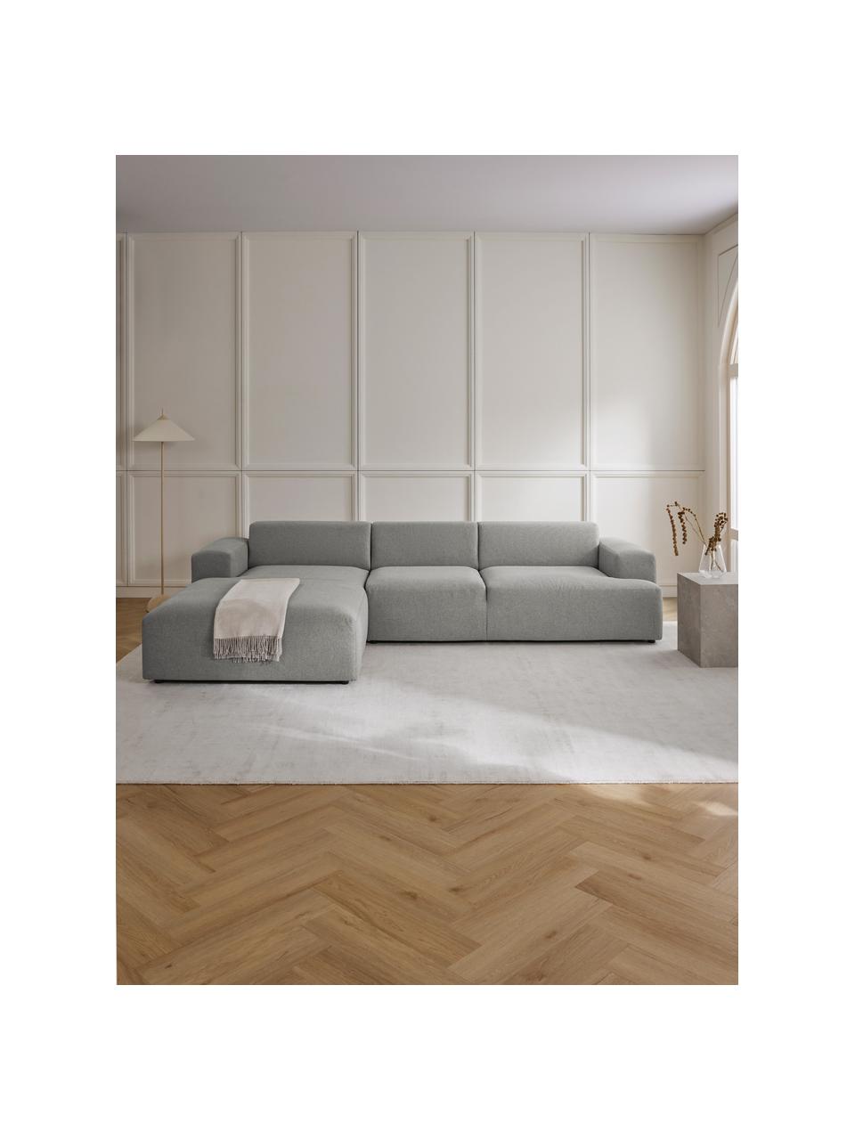 Ecksofa Melva (4-Sitzer), Bezug: 100% Polyester Der hochwe, Gestell: Massives Kiefernholz, Spa, Füße: Kunststoff Dieses Produkt, Webstoff Grau, B 319 x T 196 cm, Eckteil links