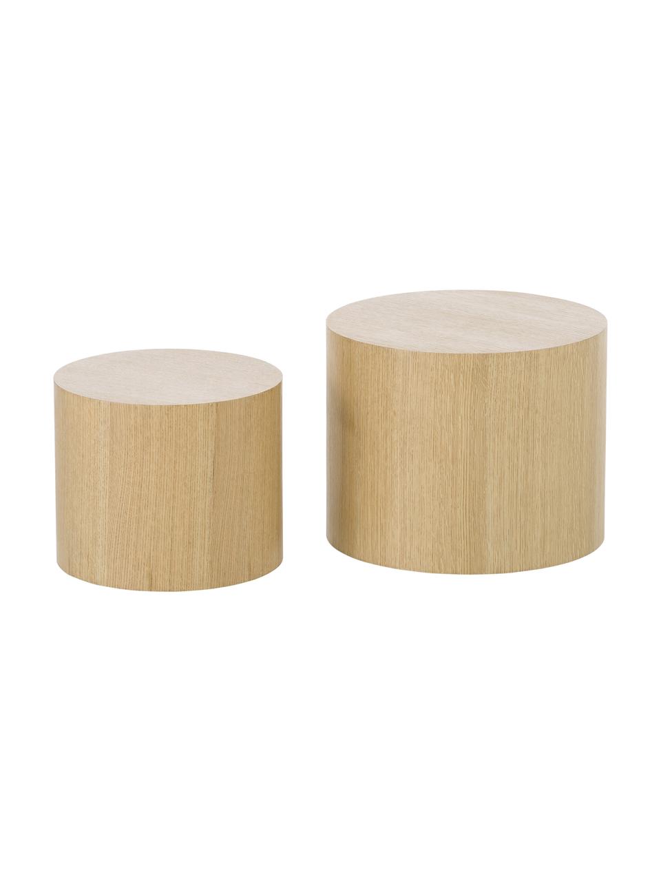 Table basse ronde en bois Dan, 2 élém., MDF (panneau en fibres de bois à densité moyenne) avec placage en bois de chêne, Bois clair, Lot de différentes tailles