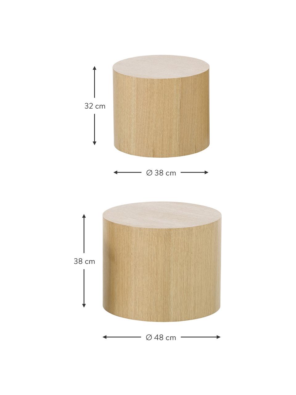 Set de mesas de centro de madera Dan, 2 uds., Tablero de fibras de densidad media (MDF) con chapado de roble, Madera clara, Set de diferentes tamaños